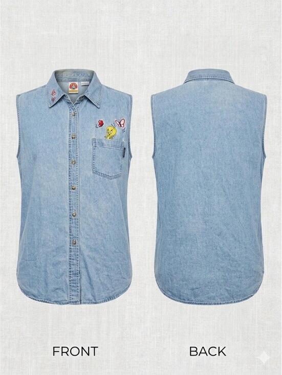 Tops - 🦋 Vtg 90s Looney Tunes Tweety Y2K Sleeveless Womens Tank Top Denim 24W 25-6 🐥